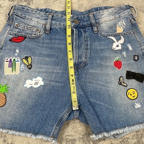 Mauro Grifoni Patched Denim Cut Off Shorts High Rise Italy Button Fly Sz 28 - Picture 10 of 12